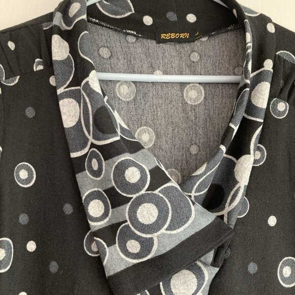 Reborn Dress Black Abstract Geometric Artsy Polka Dot Print Long Sleeve Large - Picture 3 of 11